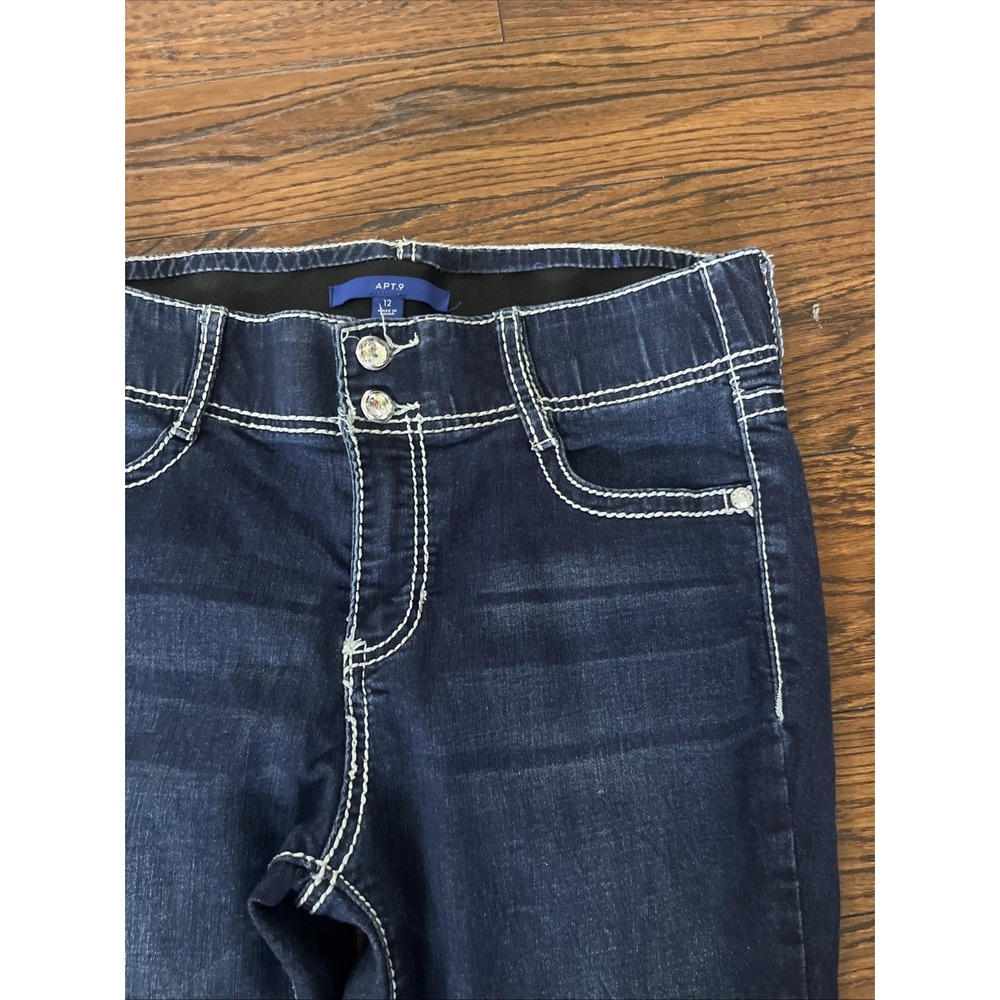 Apt. 9 Rhinestones Bling 12 Women's Jeans Sparkle Bootcut Cross Contrast Trim - Picture 3 of 8